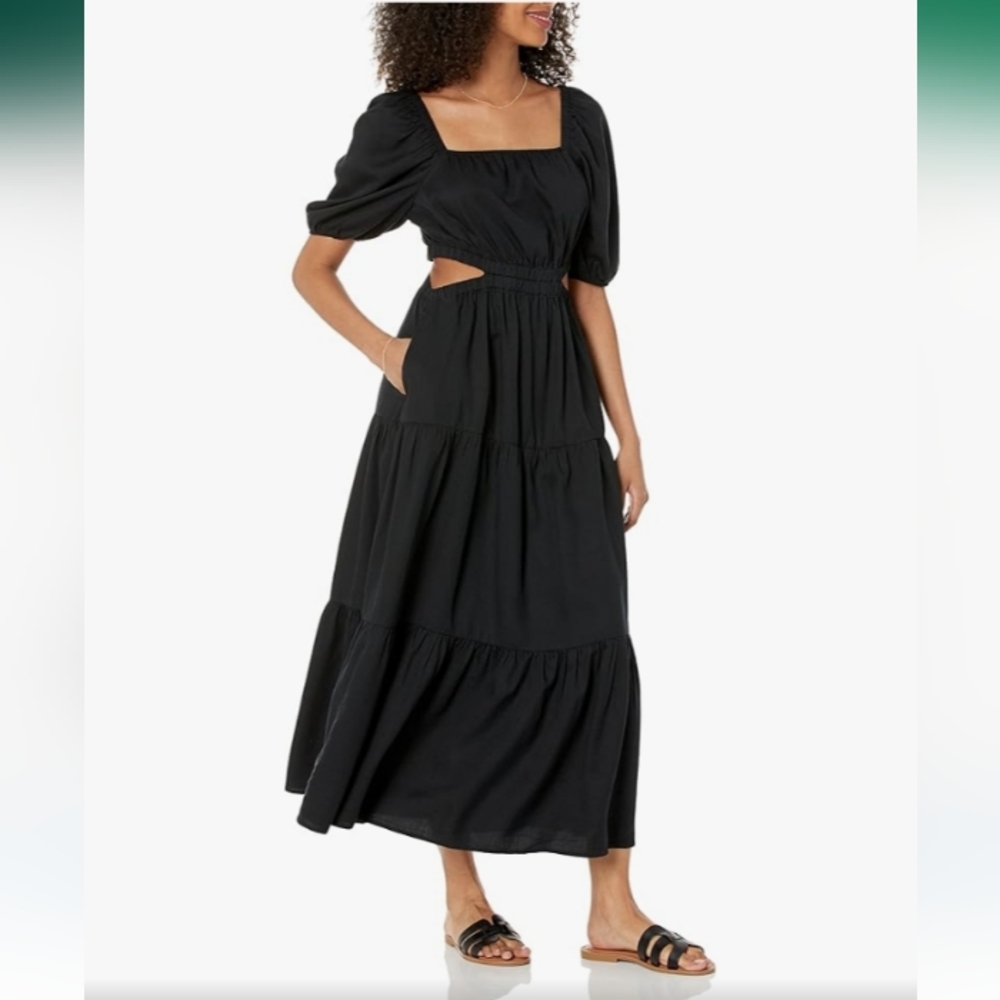 The Drop Black Anaya Square Neck Cut-Out Tiered Maxi Dress Size XL NWT - Picture 3 of 9
